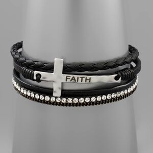 Faith Cross Leather Wristband